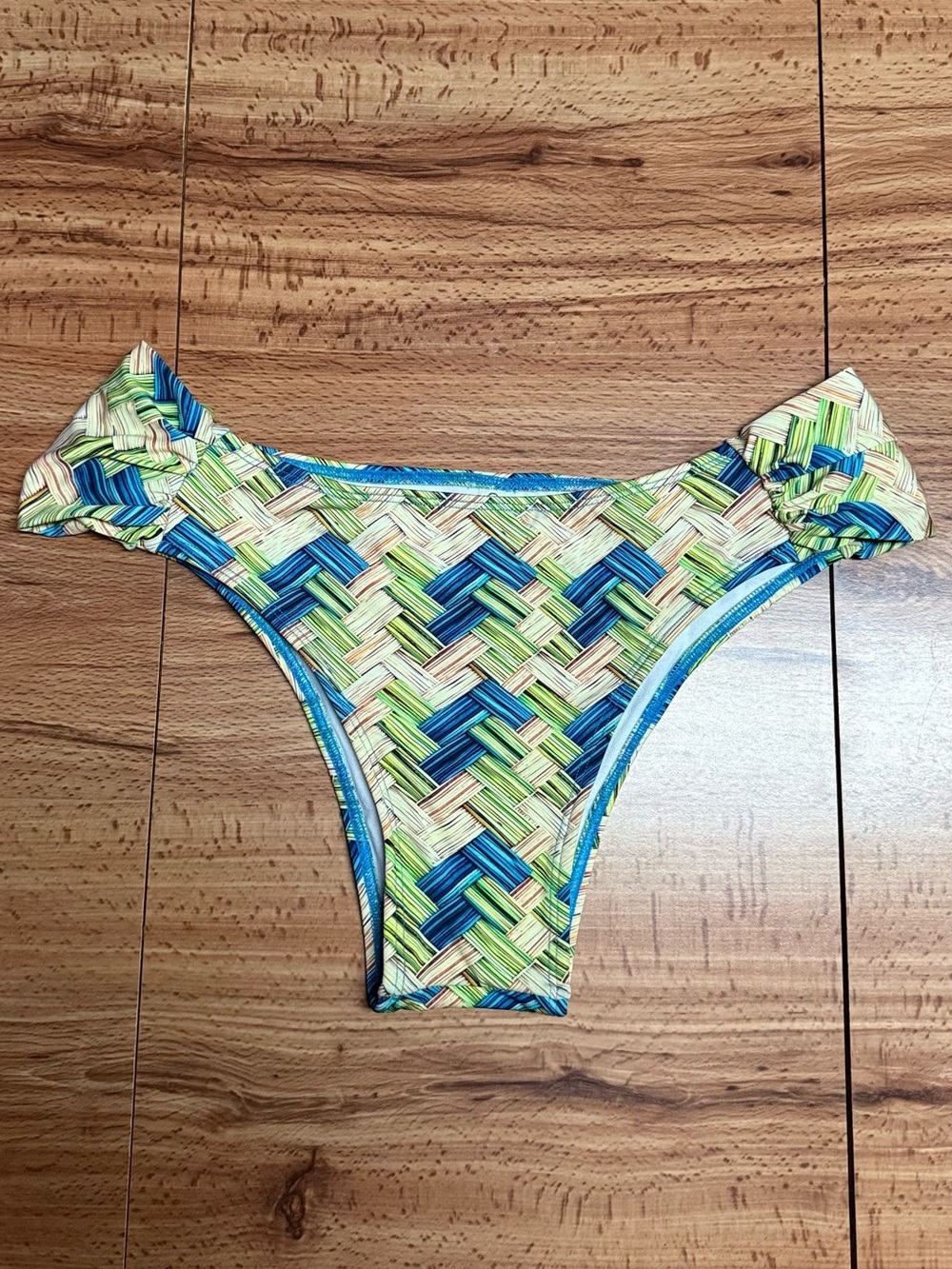 Women’s Basket Weave Print Draped Bikini Bottom Swimwear